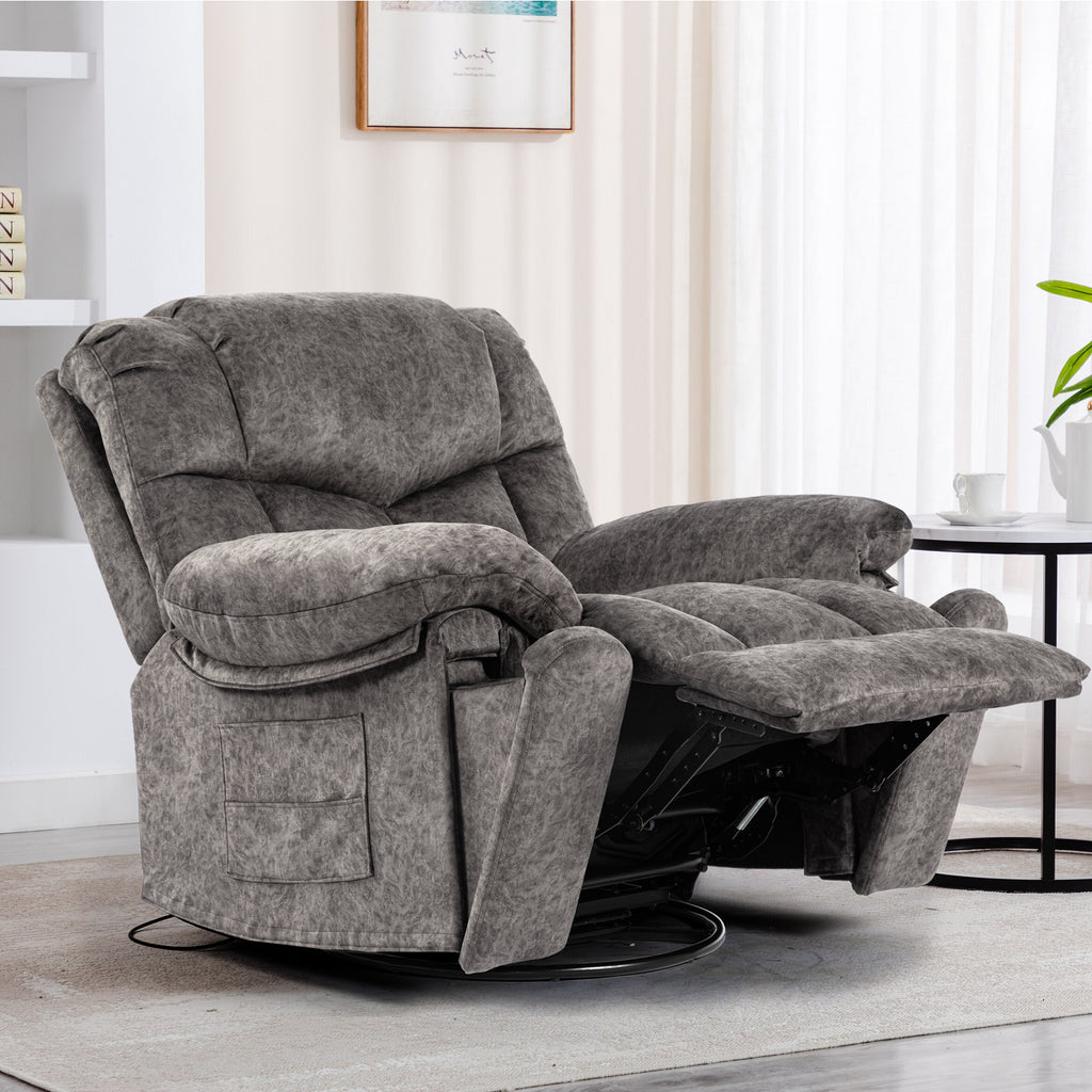 Gundir Massage Recliner Chair with Heat, Swivel Rocking Recliner, 360° Swivel, 8-Point Massage & Lumbar Heating, USB Charging, Grey