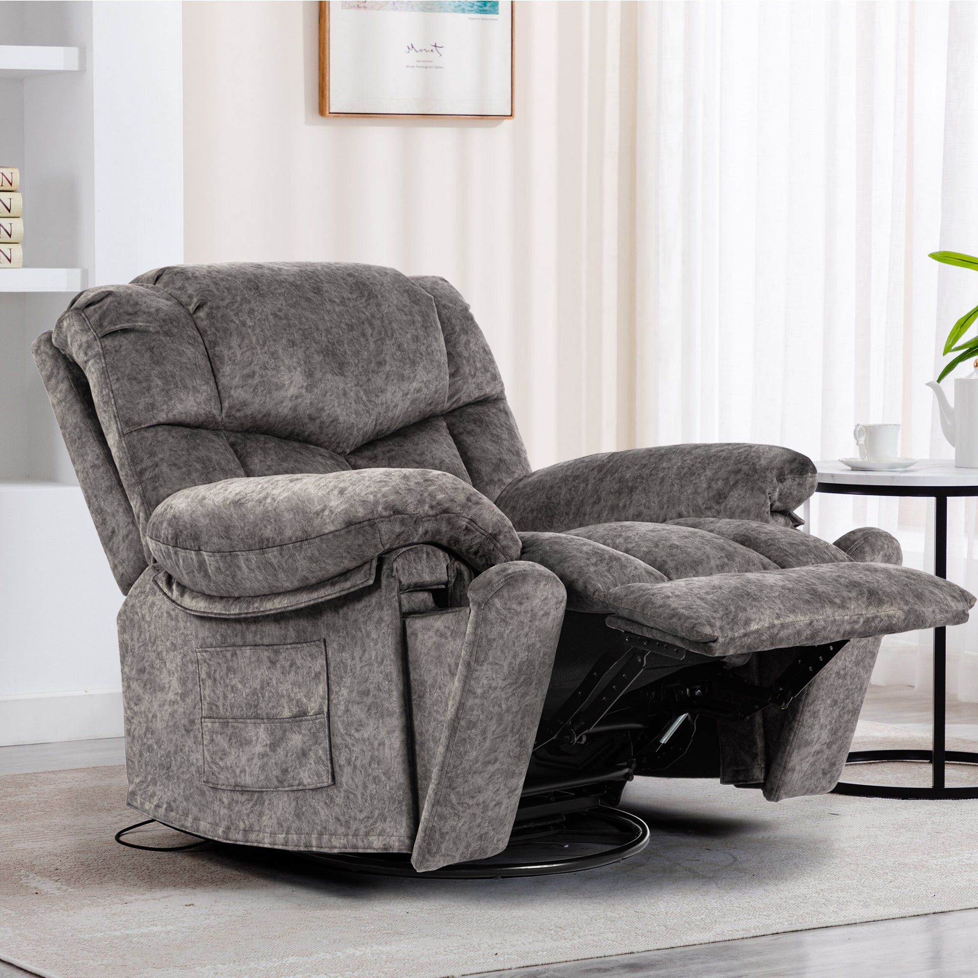 Gundir Massage Recliner Chair with Heat, Swivel Rocking Recliner, 360° Swivel, 8-Point Massage & Lumbar Heating, USB Charging, Grey