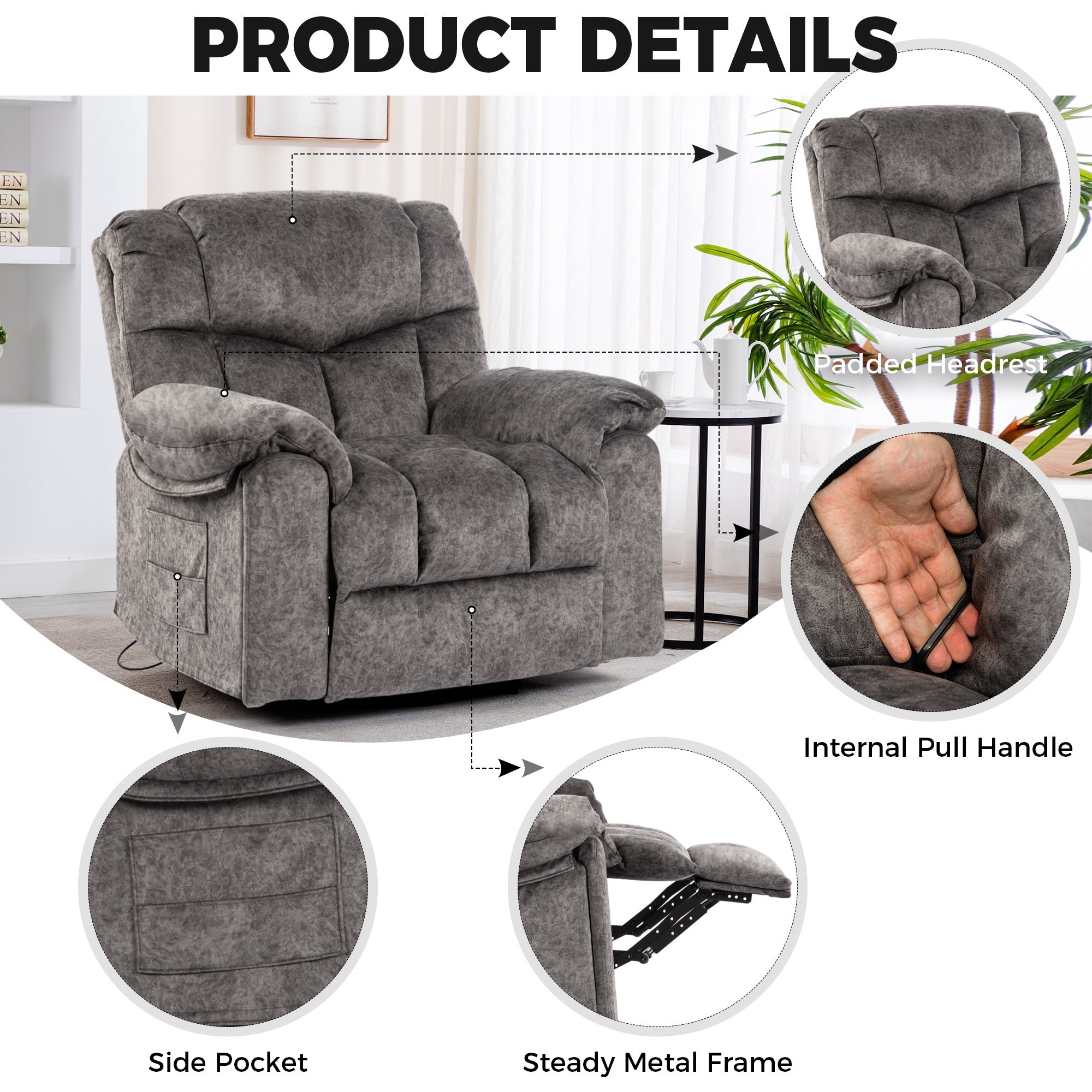 Gundir Massage Recliner Chair with Heat, Swivel Rocking Recliner, 360° Swivel, 8-Point Massage & Lumbar Heating, USB Charging, Grey