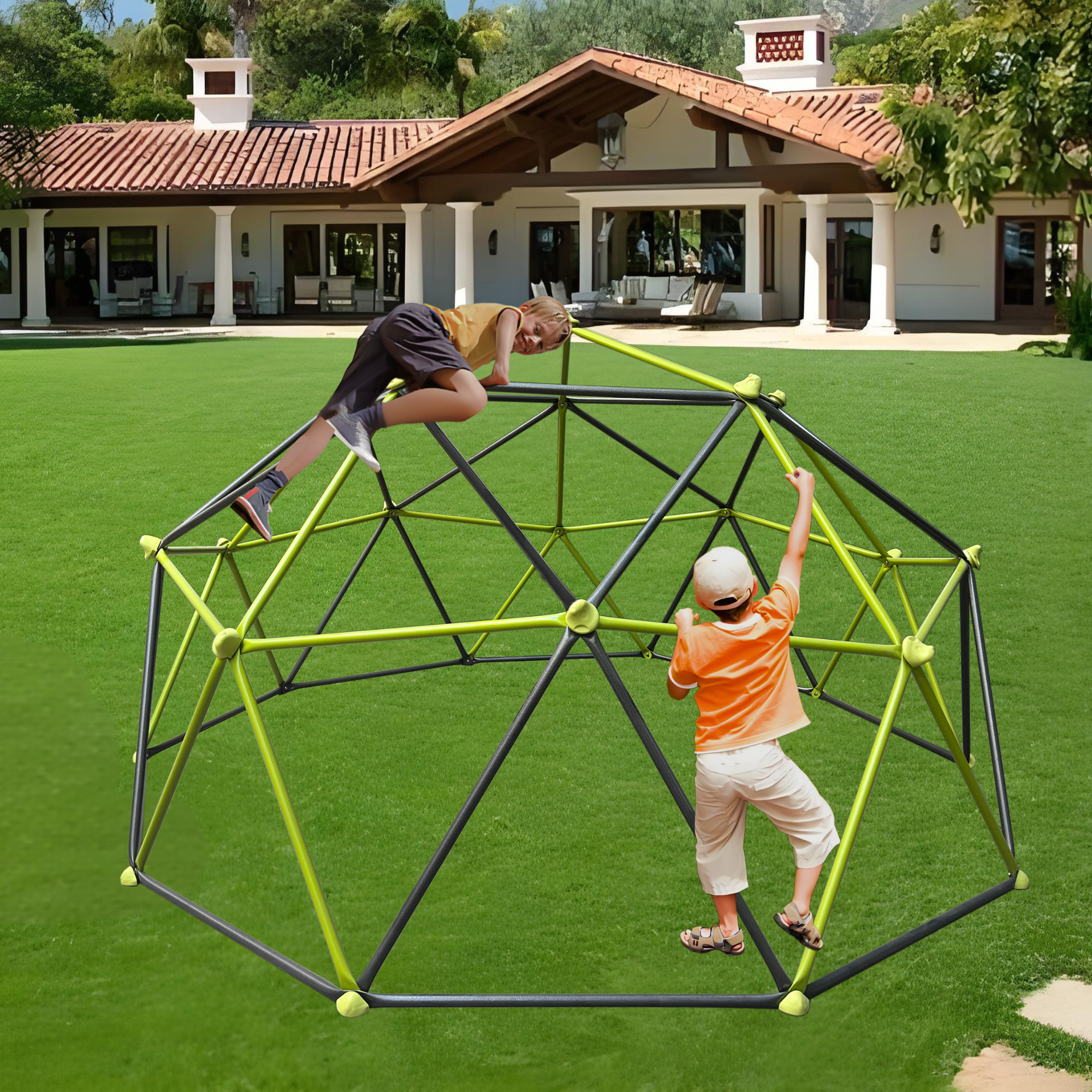 Gundir 10ft 10-Sided Climbing Frame with Colorful Climbing Stones, Metal Outdoor Playground for Kids, 1-Pack