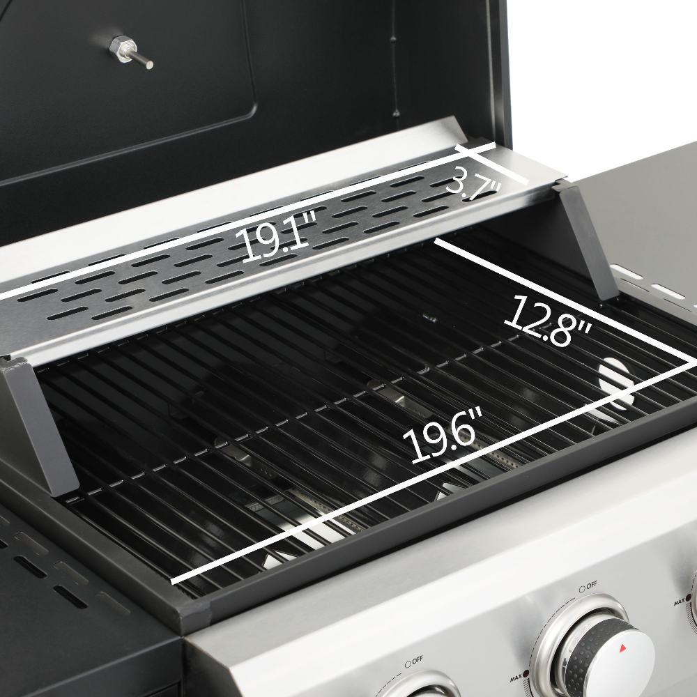 Gundir 3-Burner Propane Gas Grill, 25650 BTU Outdoor BBQ Grill with Foldable Side Table, Wheels, Stainless Steel Thermometer & Warming Rack for Backyard, Patio, Camping