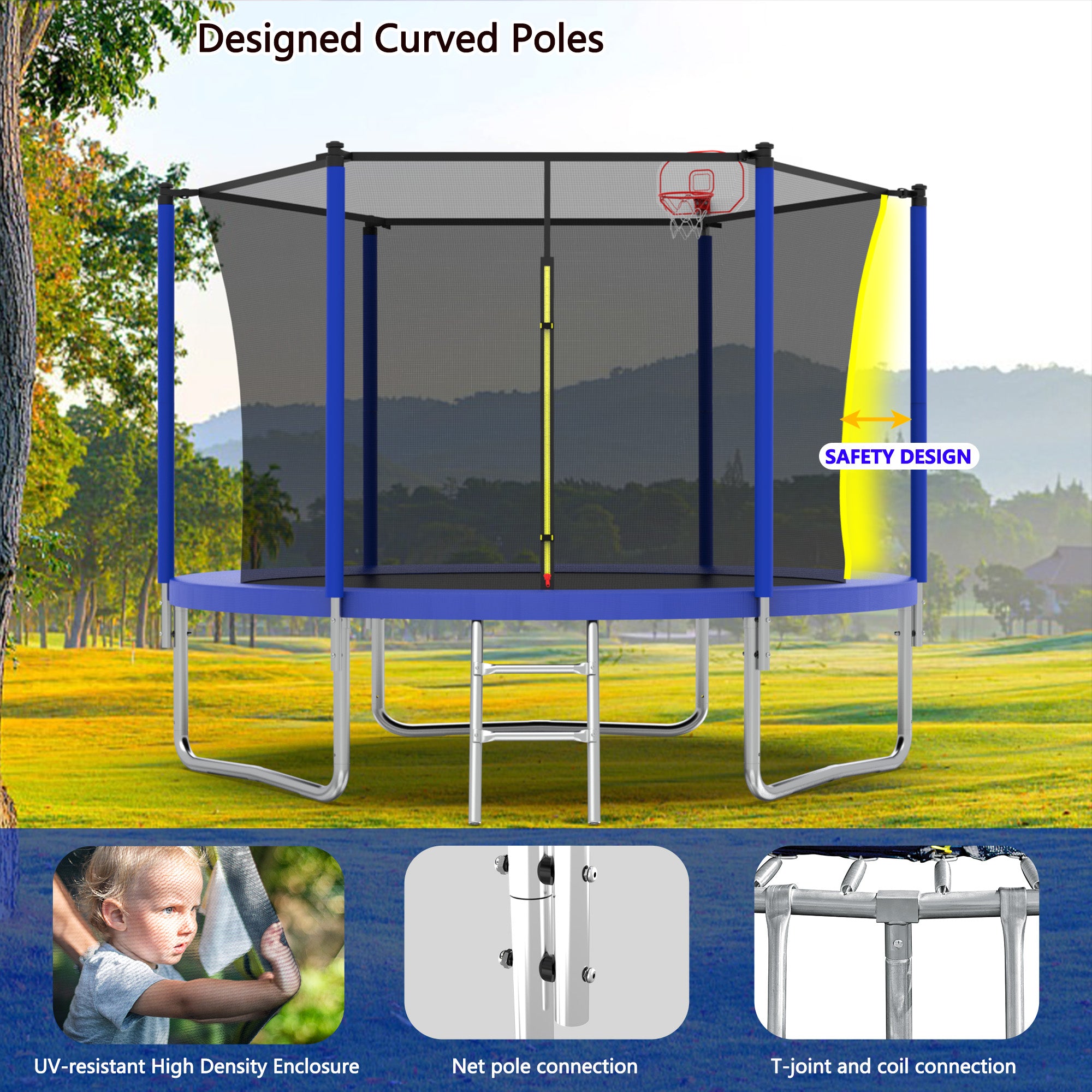 Gundir 8FT Trampoline for Kids with Basketball Hoop, Safety Enclosure Net & Ladder, Outdoor Backyard Trampoline, ASTM Certified, 1-Pack