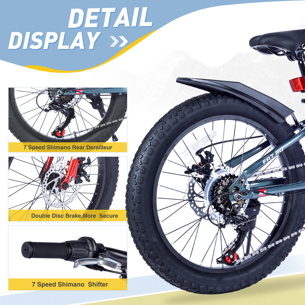 Gundir 20 Inch Kids Mountain Bike with Fat Tires, Shimano 7-Speed & Disc Brakes for Boys Girls 5+, Gray