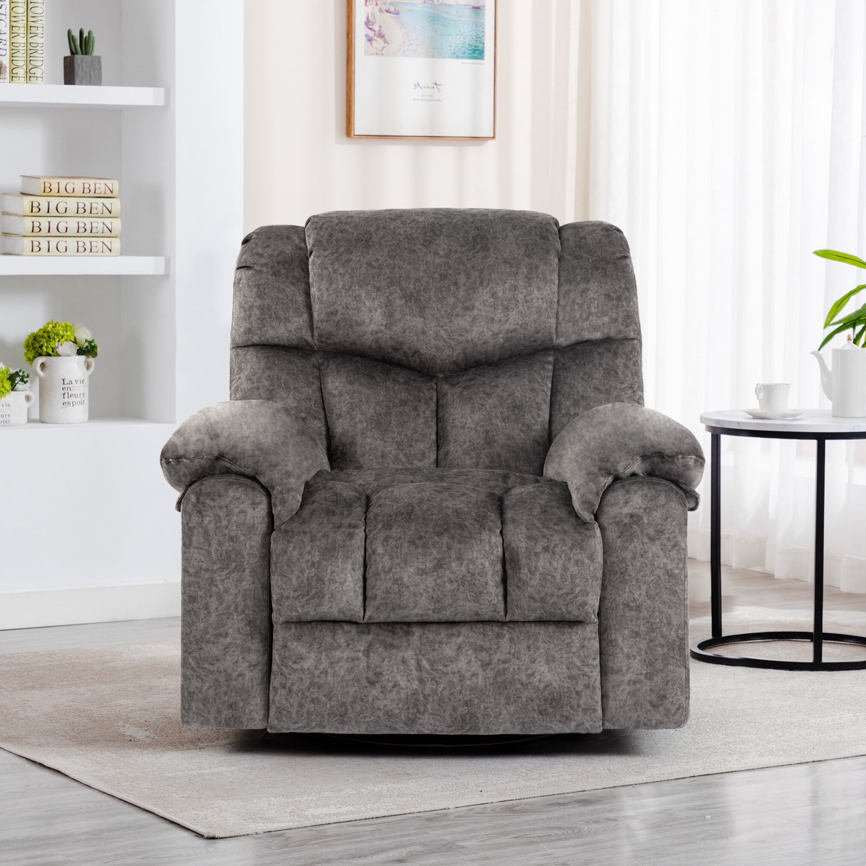 Gundir Massage Recliner Chair with Heat, Swivel Rocking Recliner, 360° Swivel, 8-Point Massage & Lumbar Heating, USB Charging, Grey