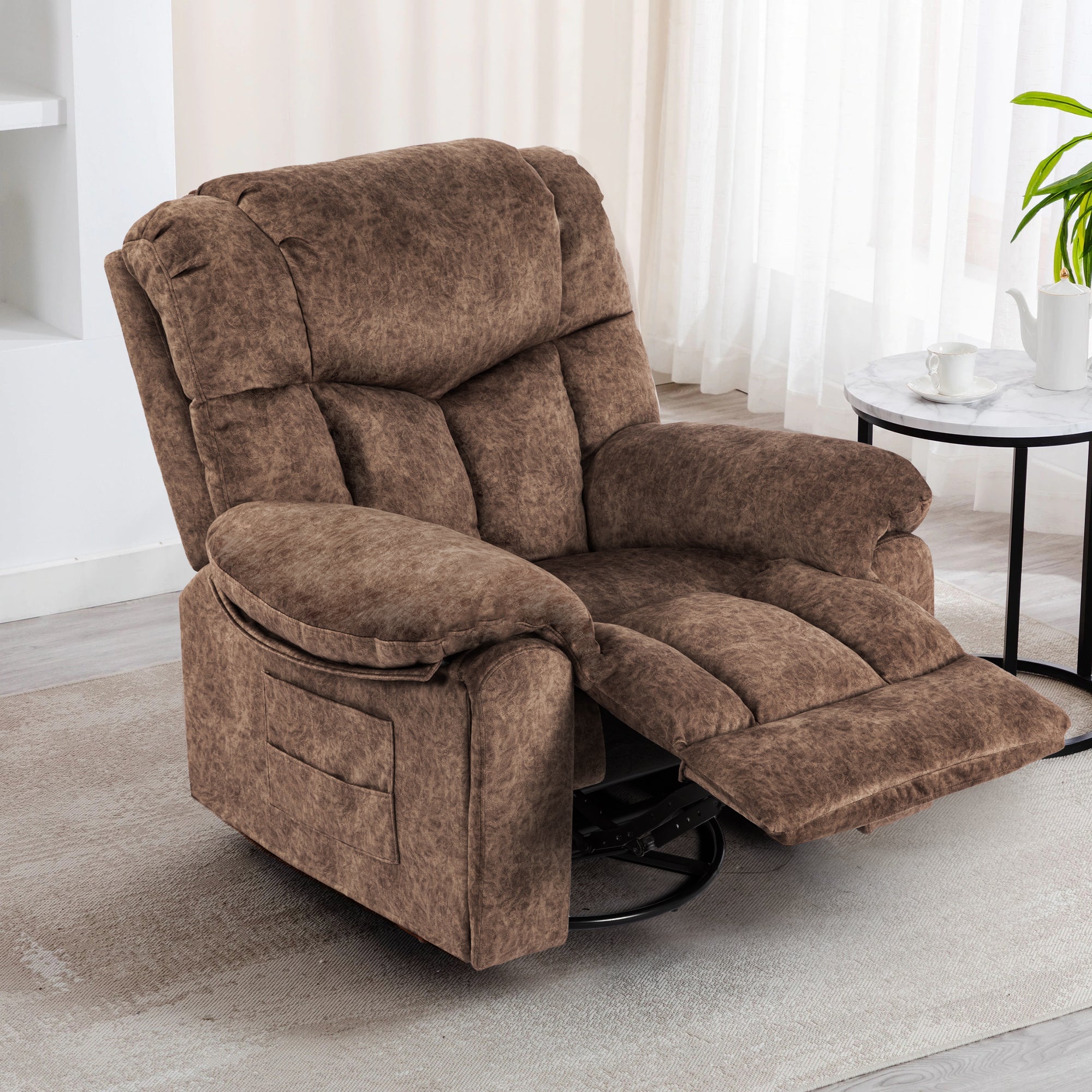 Gundir Massage Recliner Chair with Heat, Swivel Rocking Recliner, 360° Swivel, 8-Point Massage & Lumbar Heating, USB Charging, Brown