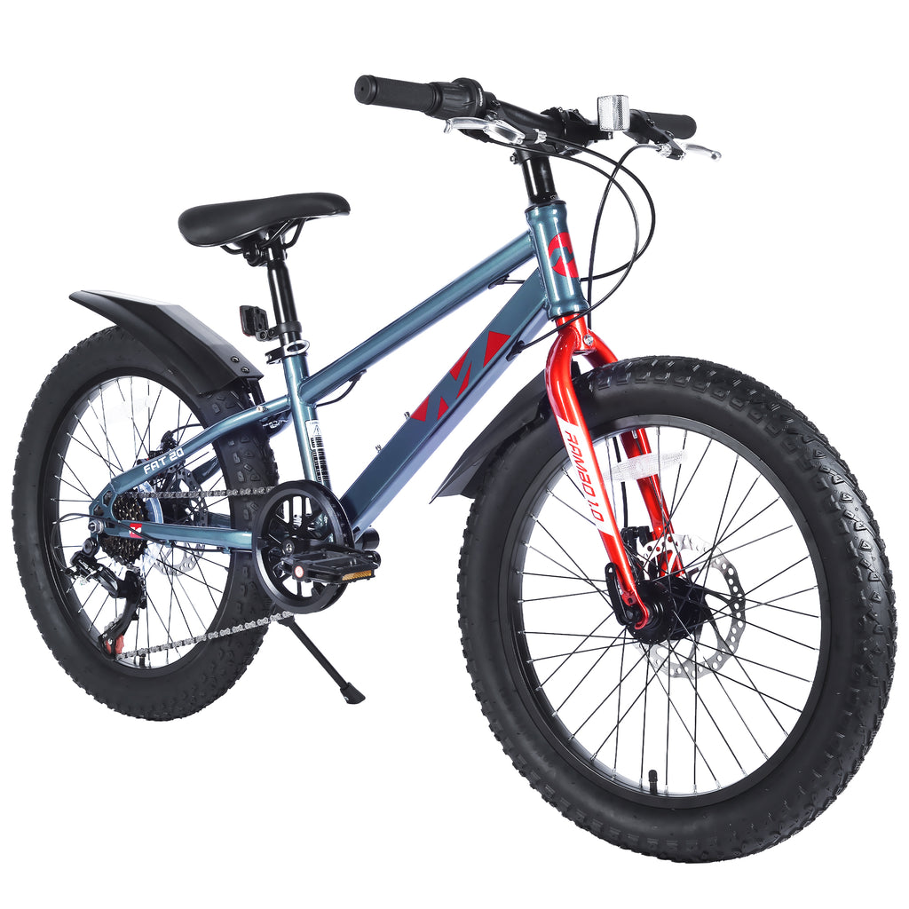 Gundir 20 Inch Kids Mountain Bike with Fat Tires, Shimano 7-Speed & Disc Brakes for Boys Girls 5+, Gray