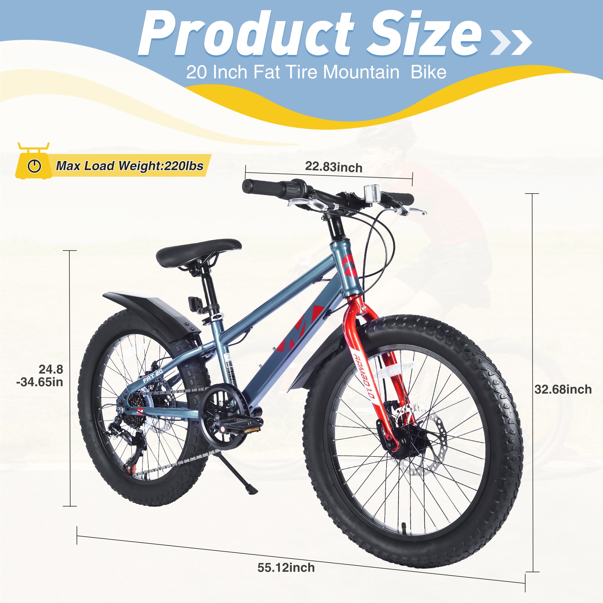 Gundir 20 Inch Kids Mountain Bike with Fat Tires, Shimano 7-Speed & Disc Brakes for Boys Girls 5+, Gray