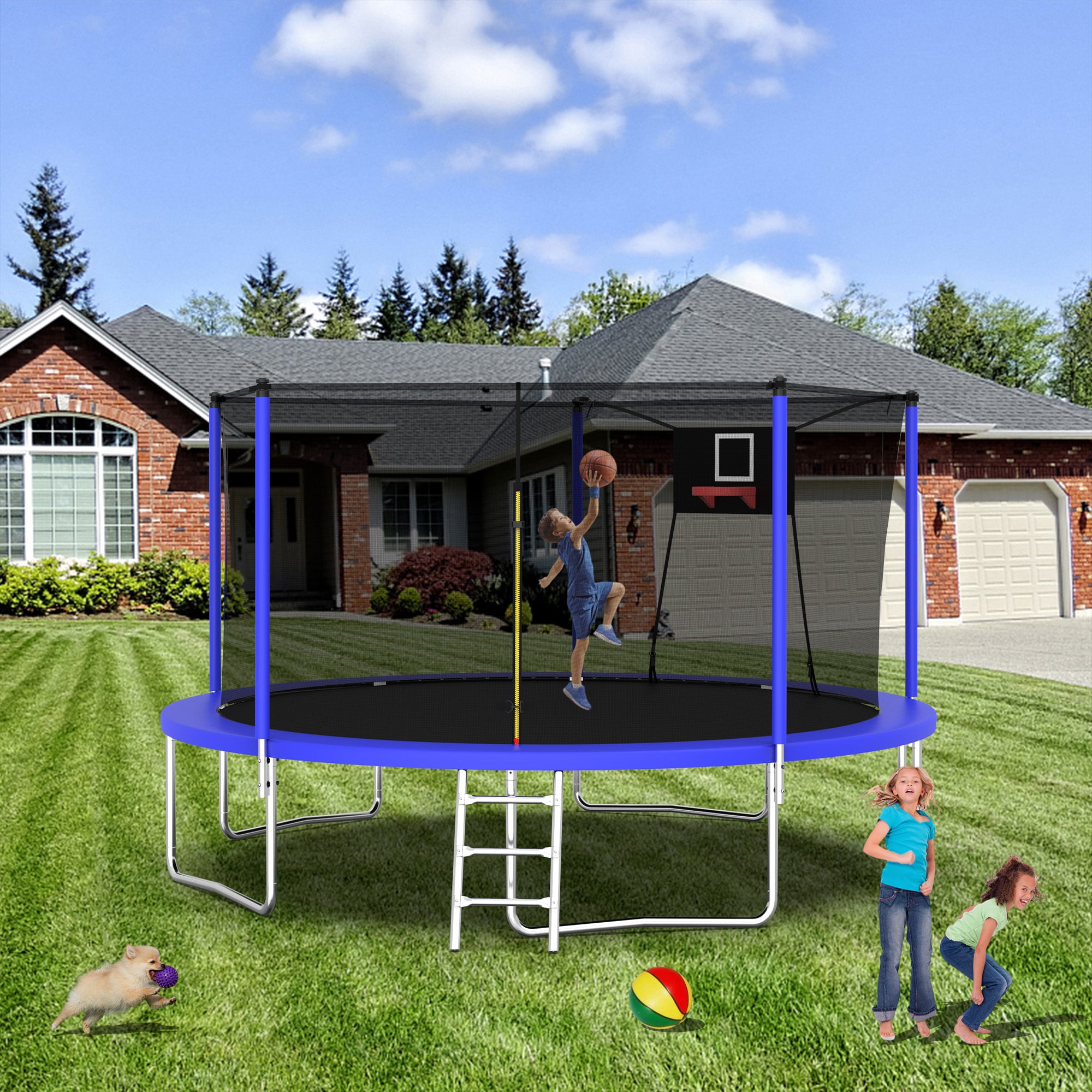 Gundir 14FT Trampoline with Safety Enclosure Net, Outdoor Indoor Trampoline for Kids, Heavy-Duty Galvanized Steel Frame, Includes Ladder