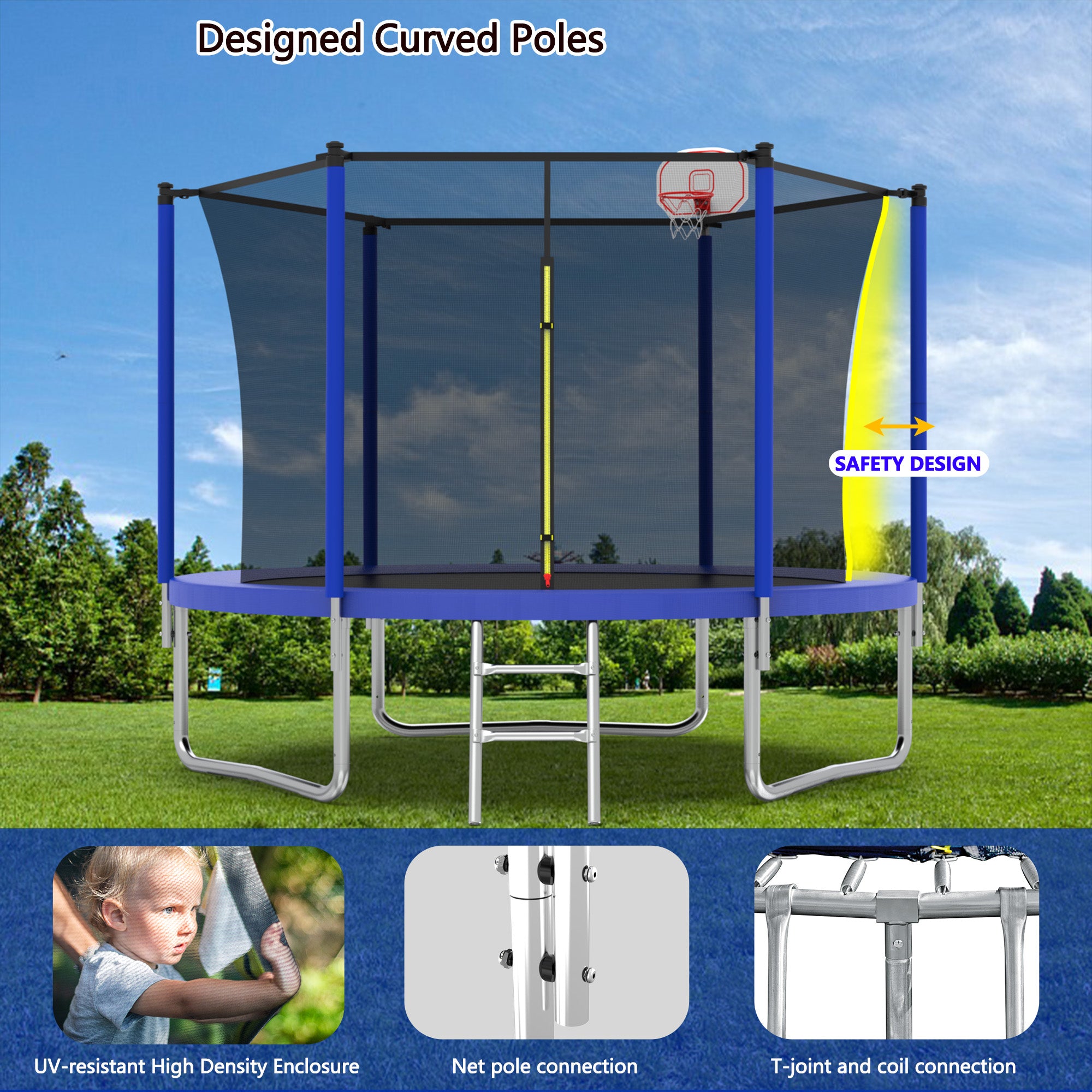 Gundir 10FT Trampoline for Kids with Basketball Hoop, Safety Enclosure Net & Ladder, Outdoor Backyard Trampoline, ASTM Certified, 1-Pack
