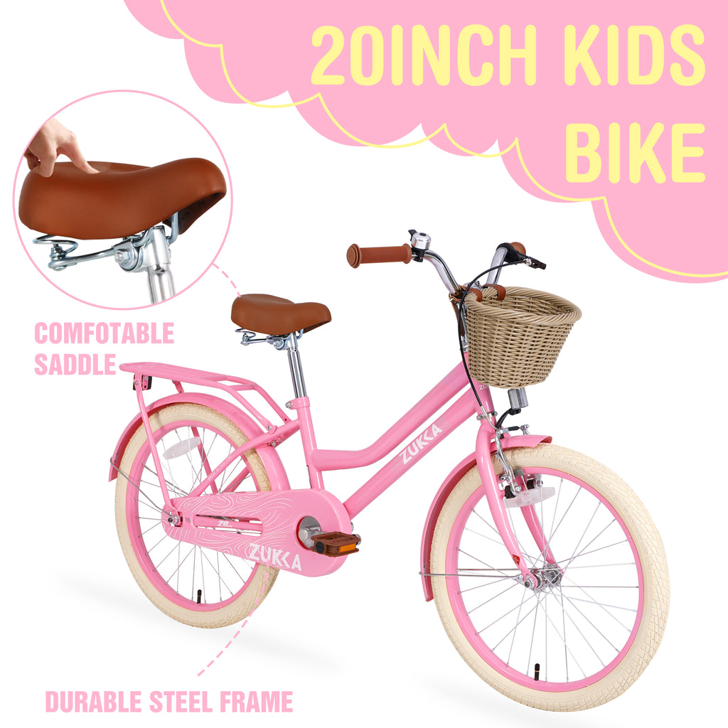 Gundir 20 inch Girls Bike with Basket for Women,No Training Wheels Included, Pink