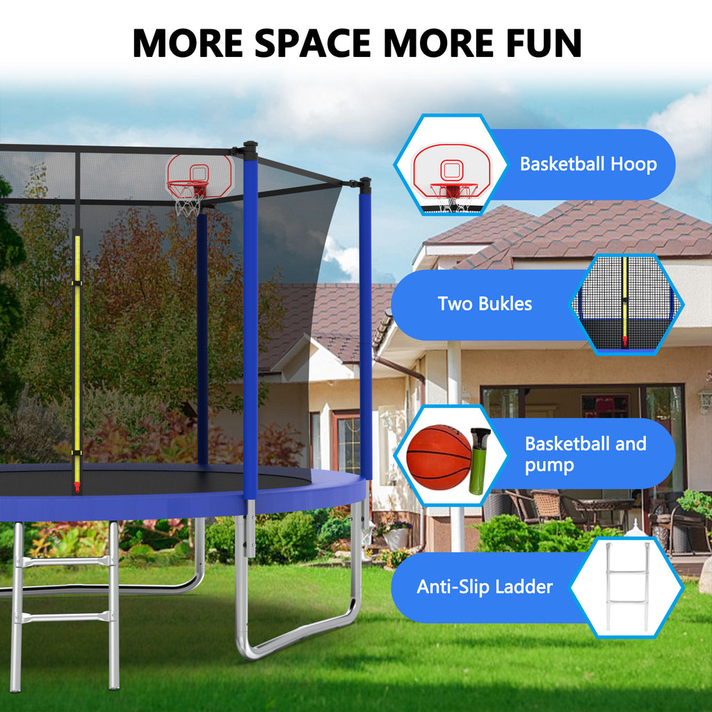 Gundir 8FT Trampoline for Kids with Basketball Hoop, Safety Enclosure Net & Ladder, Outdoor Backyard Trampoline, ASTM Certified, 1-Pack