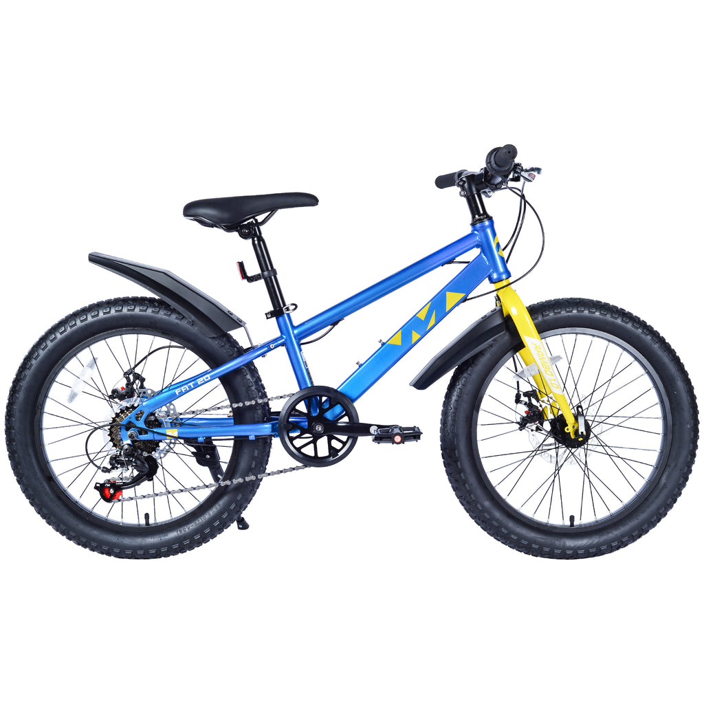 Gundir 20 Inch Kids Mountain Bike with Fat Tires, Shimano 7-Speed & Disc Brakes for Boys Girls 5+, Blue