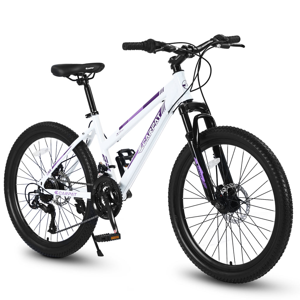 Gundir 24 inch Mountain Bike for Teenagers Girls Women, Shimano 21 Speeds with Dual Disc Brakes and 100mm Front Suspension, White