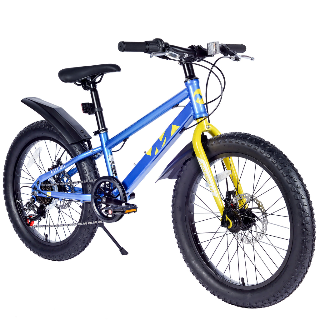 Gundir 20 Inch Kids Mountain Bike with Fat Tires, Shimano 7-Speed & Disc Brakes for Boys Girls 5+, Blue
