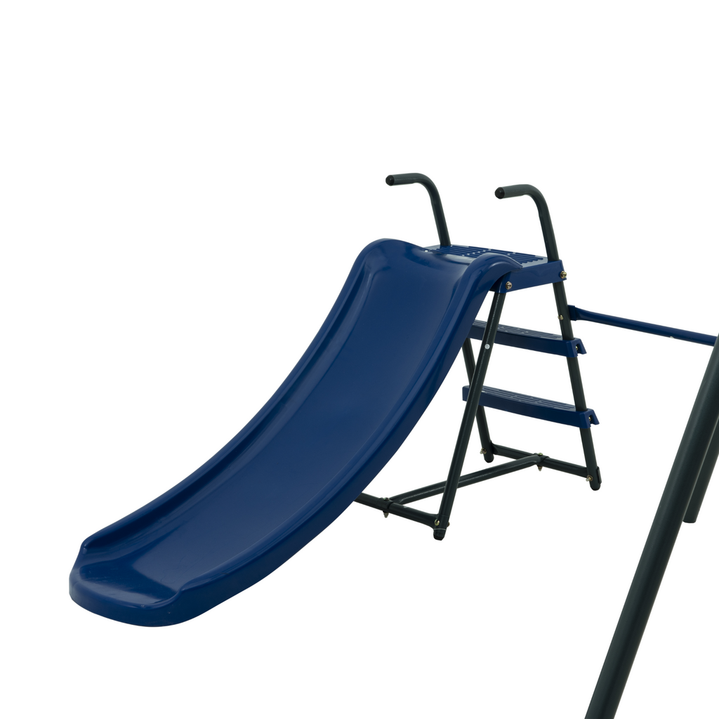 Gundir 6-Function Swing Set with Saucer Swing & Slide, Outdoor Metal/Plastic Playset for Kids 3+, 440lbs Capacity, Blue