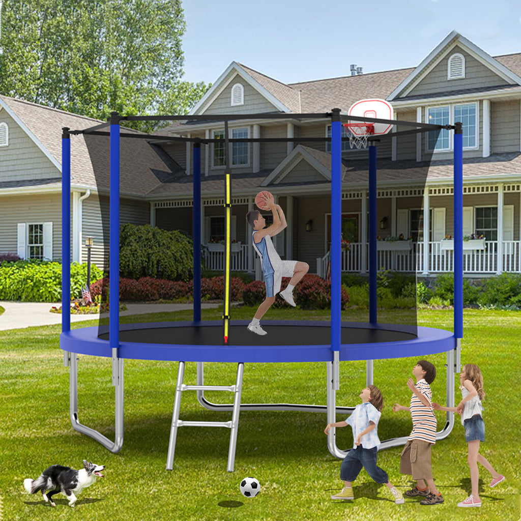 Gundir 10FT Trampoline for Kids with Basketball Hoop, Safety Enclosure Net & Ladder, Outdoor Backyard Trampoline, ASTM Certified, 1-Pack
