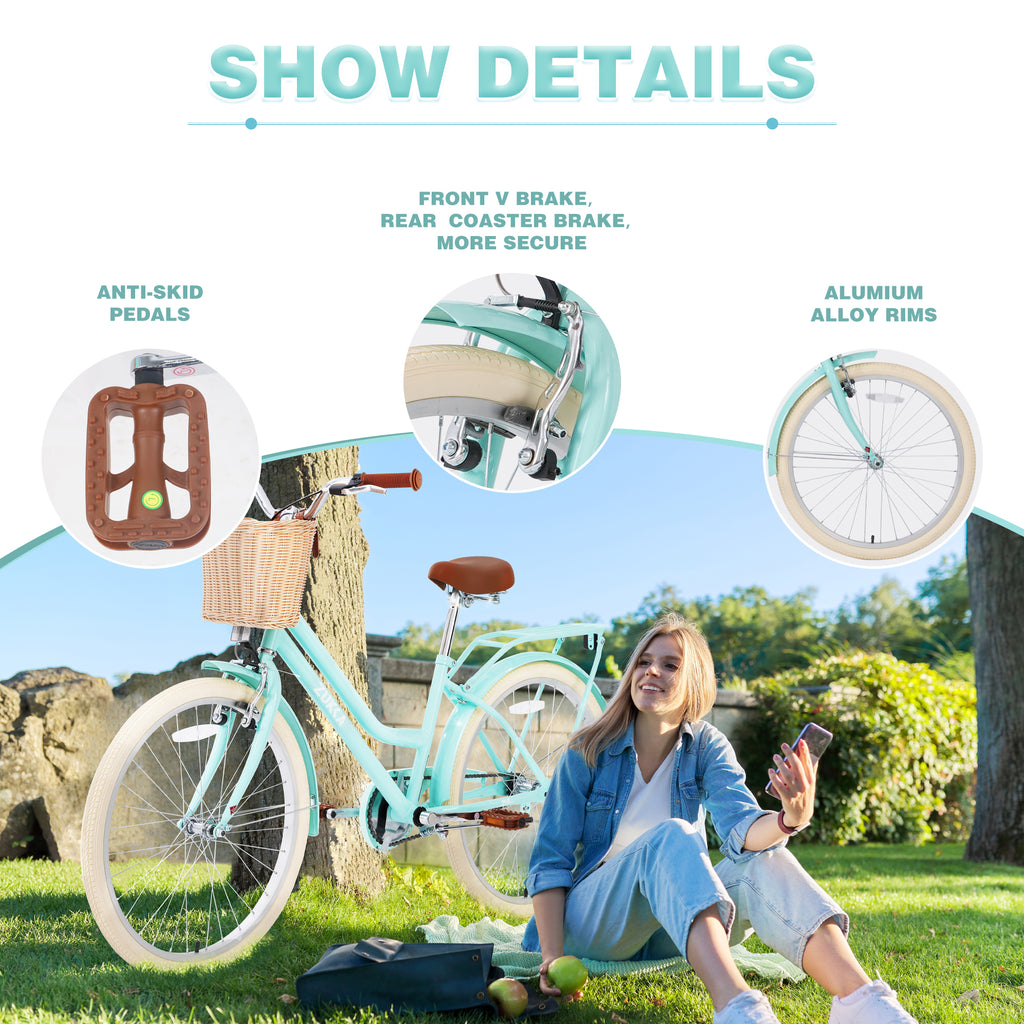 Gundir Girls Bike 24 Inch Steel Frame Multiple Colors Comfort and Fashion for 10+ Years Old, 1 Pack Green