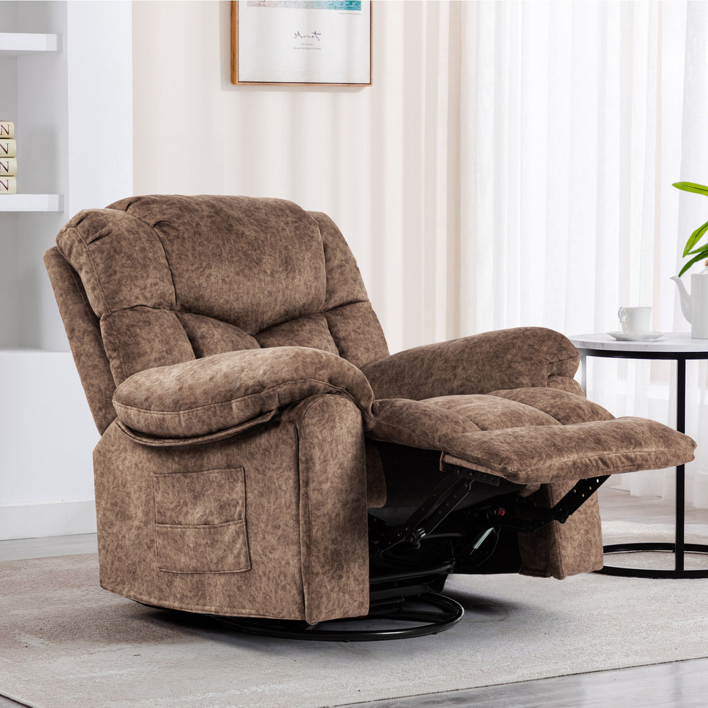Gundir Massage Recliner Chair with Heat, Swivel Rocking Recliner, 360° Swivel, 8-Point Massage & Lumbar Heating, USB Charging, Brown