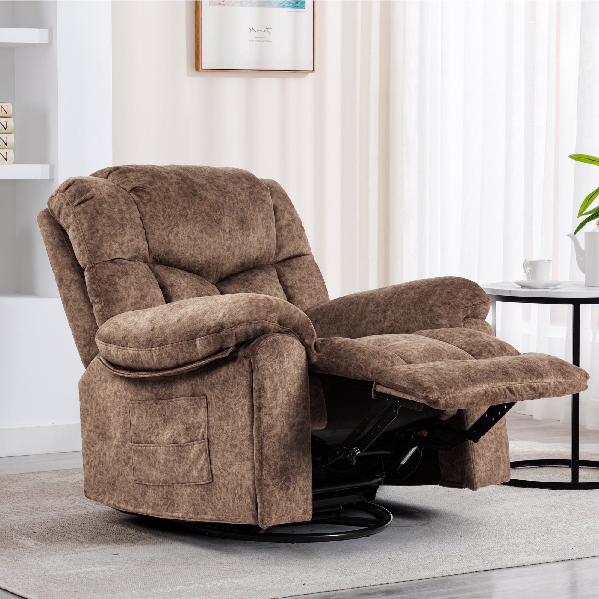 Gundir Massage Recliner Chair with Heat, Swivel Rocking Recliner, 360° Swivel, 8-Point Massage & Lumbar Heating, USB Charging, Brown