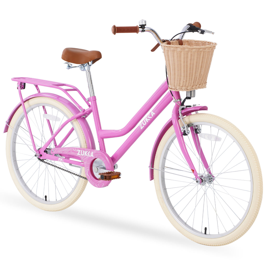 Gundir Girls Bike 24 Inch Steel Frame Multiple Colors Comfort and Fashion for 10+ Years Old, 1 Pack Pink