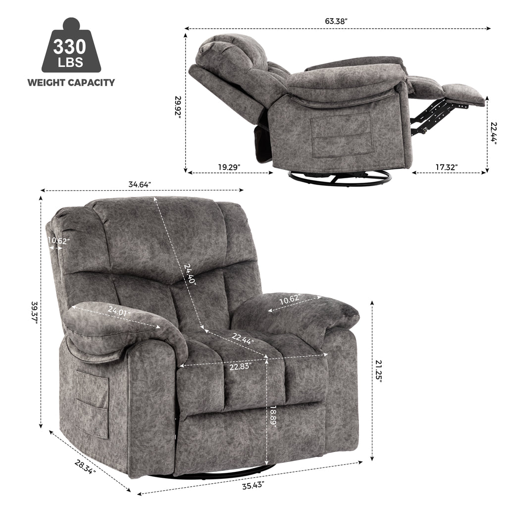Gundir Massage Recliner Chair with Heat, Swivel Rocking Recliner, 360° Swivel, 8-Point Massage & Lumbar Heating, USB Charging, Grey